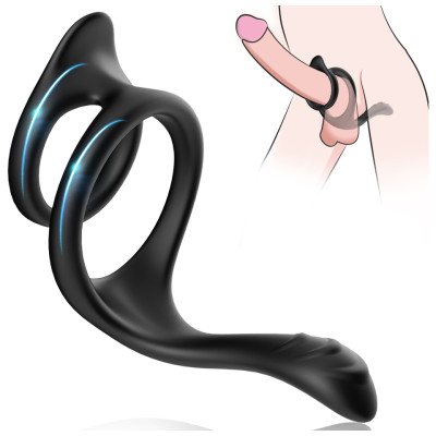TOYBOY Soft stretchy 3 in 1 Double cock ring with Tainted Teasing Tail