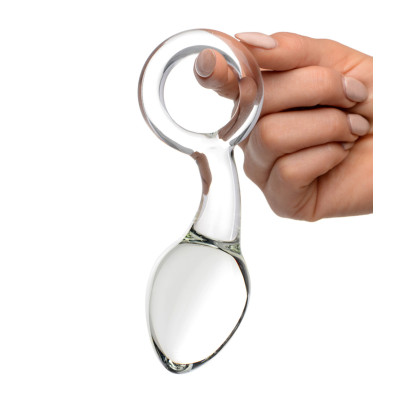 Small glass butt plug with retrieval ring 13 x Ø 3.3 cm