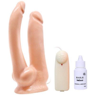 Double Pussy & Ass Vibrator with suction 20 cm 