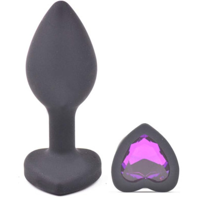 Small silicone anal plug with heart shape jewel Purple 5 x Ø 2.8 cm