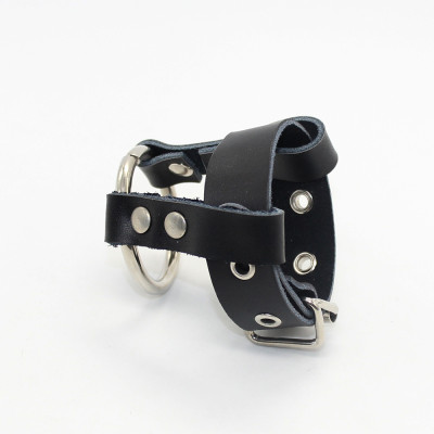 Leather strap ring with attached metal penis ring