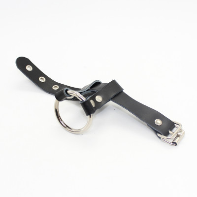 Leather strap ring with attached metal penis ring