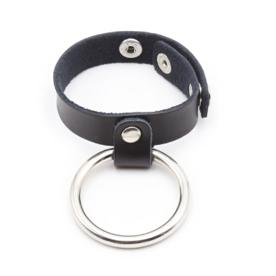 Leather ring strap with attached metal penis ring