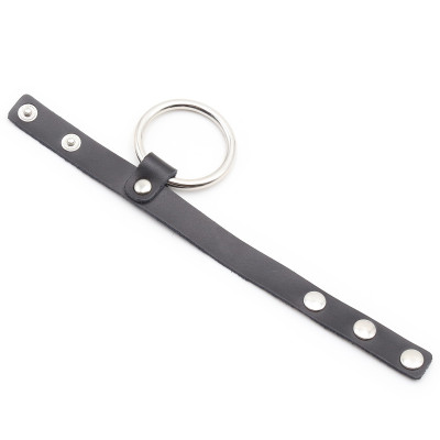 Leather ring strap with attached metal penis ring