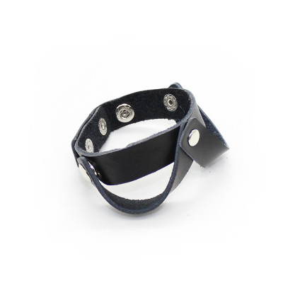 Black leather cock ring with V shape ball separator