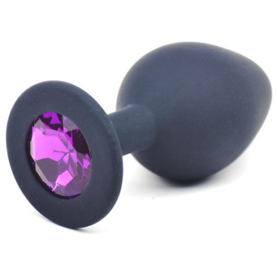 Black MEDIUM SIZE silicone anal plug with Purple Diamond