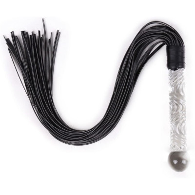 Fetish Leather Flogger with glass dildo handle with ball Tip