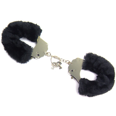 Naughty Toys Strong Stainless Steel wrist cuffs Lock Furry BLACK