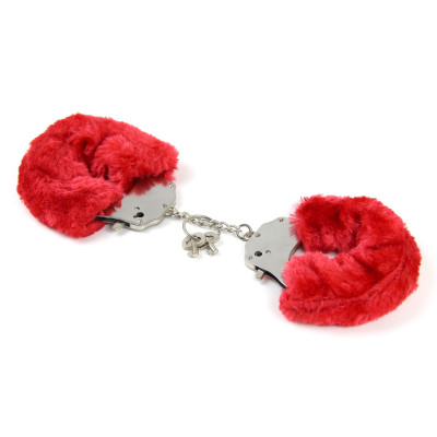 Naughty Toys Strong Stainless Steel wrist cuffs Lock Furry RED