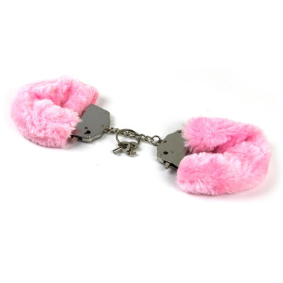 Naughty Toys Strong Stainless Steel wrist cuffs Lock Furry PINK