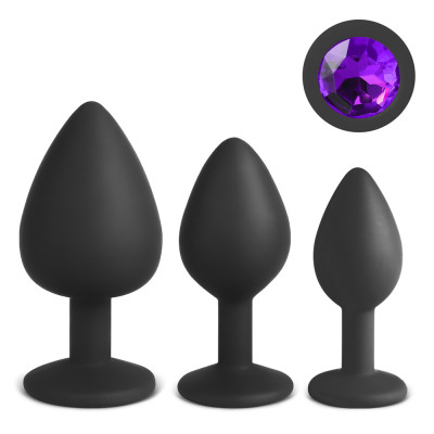 Silicone Butt Plug Set with purple jewel