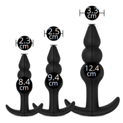 3 pcs Black color Silicone Beaded Butt plug set