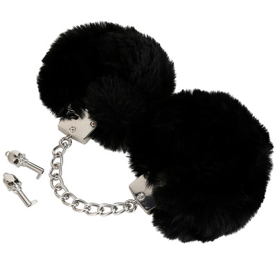 NAUGHTY TOYS Silver plated heavy handcuffs with black furry