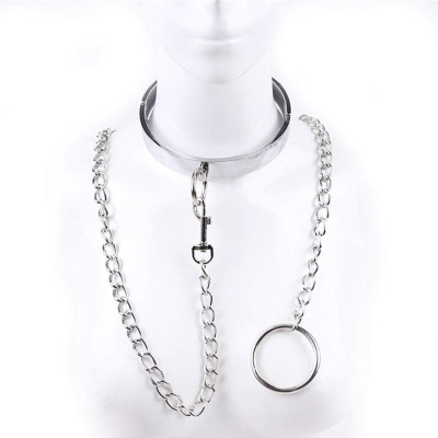 MALE Steel neck Collar with chain leash - L SIZE