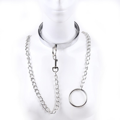 Steel neck Collar with chain leash - M SIZE