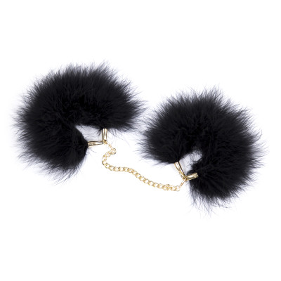 Naughty toys Feather Hand Cuffs with Gold chain