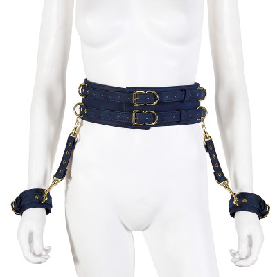 NAUGHTY TOYS BLUE GOLD leather corset cuffs restraints 2pcs set