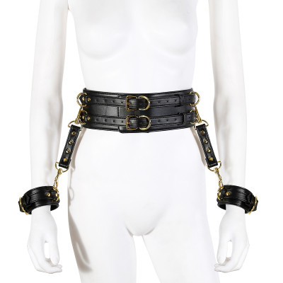 NAUGHTY TOYS BLACK GOLD leather corset cuffs restraints 2pcs set