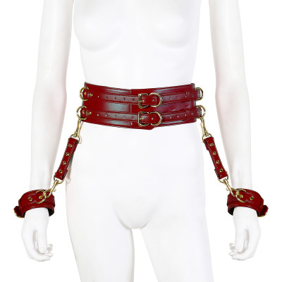 NAUGHTY TOYS WINE RED GOLD leather corset cuffs restraints 2pcs set