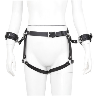 Leather Thigh Leg Harness with Handcuffs O/S
