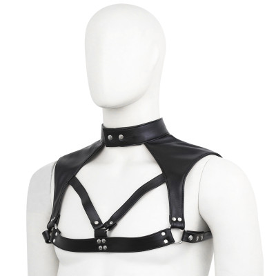Leather chest harness with neck collar S-M SIZE
