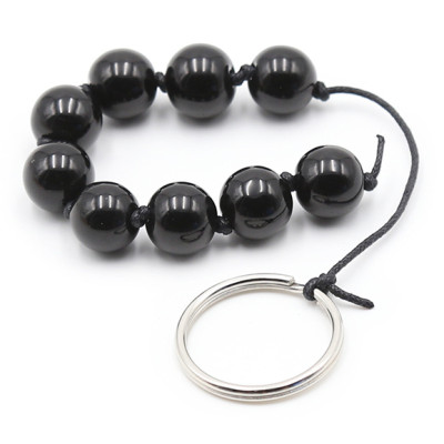 Anal and Pussy glass black beads with pull ring 1.5 cm