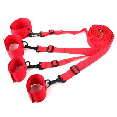 Velcro Bondage red bed restraints with plastic hooks