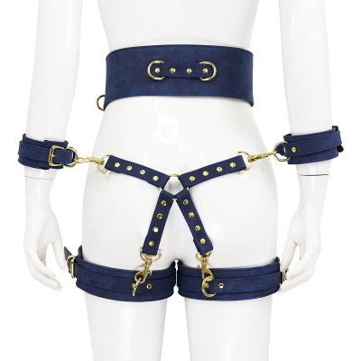 NAUGHTY TOYS Tibet blue leather corset cuffs hog tie restraints 4pcs set