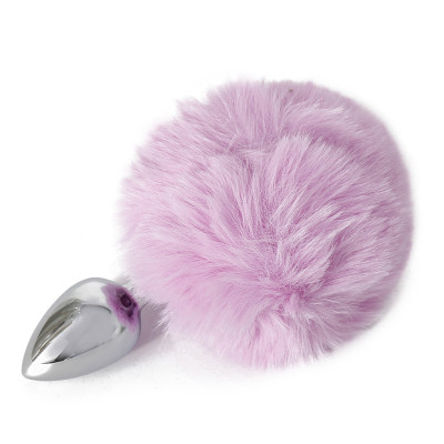 Purple Bunny Tail with Metal Butt Plug-SMALL