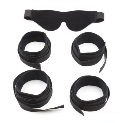 Naughty Toys Restraint 3 Pieces Set Blindfold, Anklecuffs and Wristcuffs Adjustable