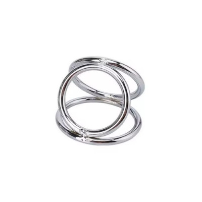 Naughty Toys Chrome triple Cock Ring with Ball Divider