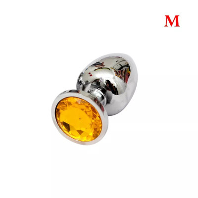 Metal butt plug with Yellow jewel MEDIUM 8 X 3.5cm