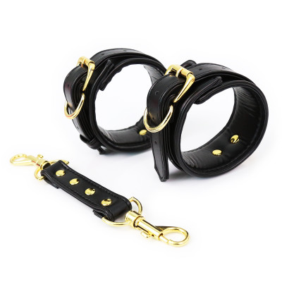 NAUGHTY TOYS luxury black and Gold leather handcuffs