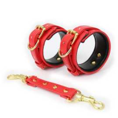NAUGHTY TOYS sexy red with Gold snap-hook leather Wrist cuffs