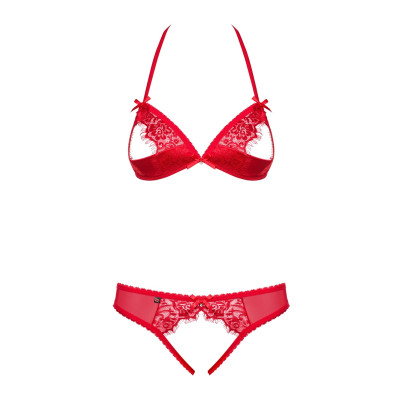 Obsessive 870 SEC 3 Bra and crotchless String Set RED