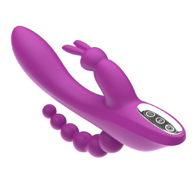 TRIPLE CANDY Rabbit vibrator with anal beaded silicone tail