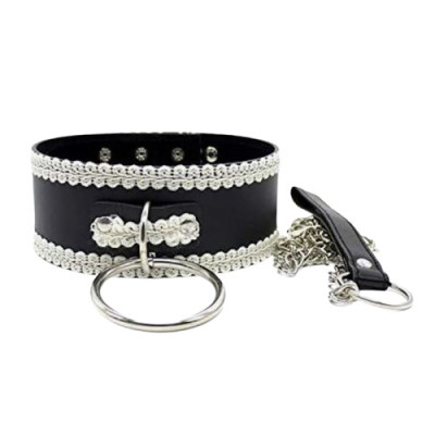 Sexy Adjustable Lace PU Leather Plush Slave Collar