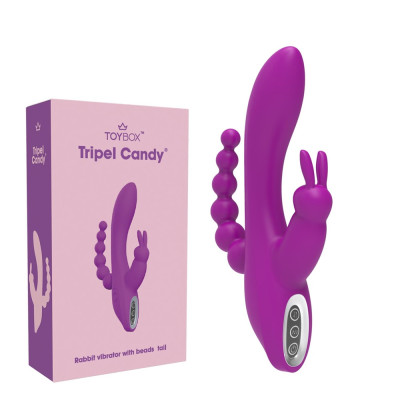 TRIPLE CANDY Rabbit vibrator with anal beaded silicone tail