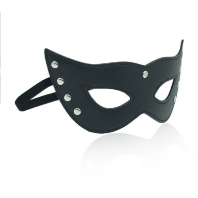 Bdsm Black leather Eye cat mask with rivets