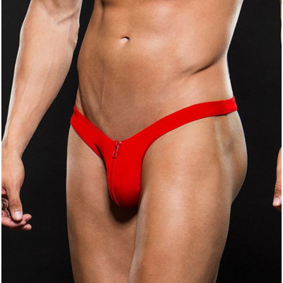 Low Rise Zip Thong Red