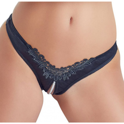 Black Crotchless G-string with Pearls