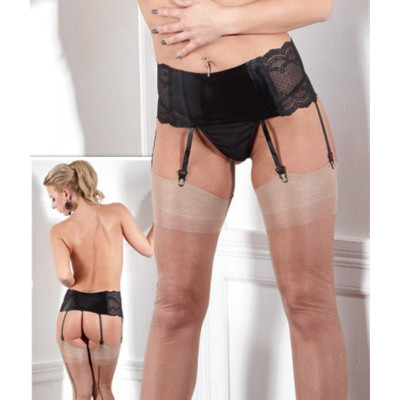 Black Latex Suspender Belt with Lace Inserts S