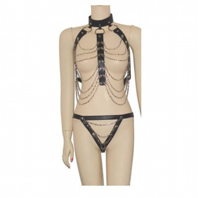 Leather body harness with thong