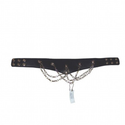 Sexy black leather collar with chain