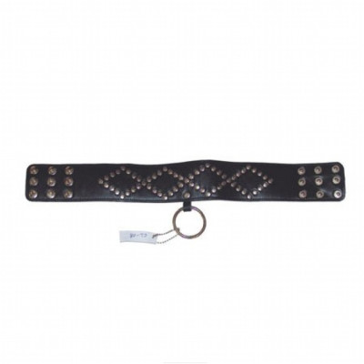 Black leather BDSM collar with ring