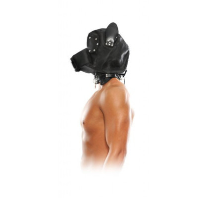 Δερμάτινη φετίχ μάσκα προσώπου σκύλου με κολάρο και σχοινάκι