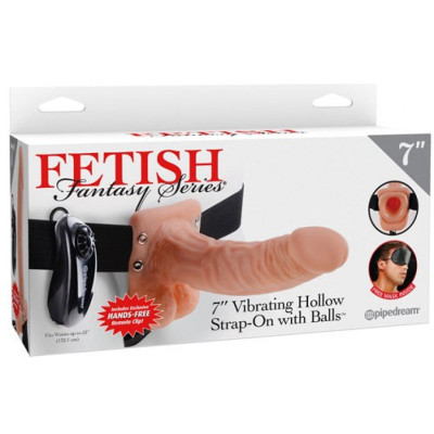 Fetish Fantasy Series 7 inch Vibrating Hollow Strap-On with Balls Flesh