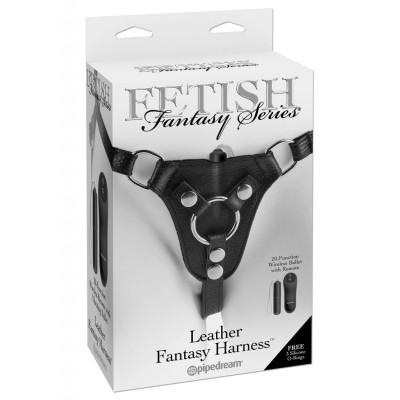 Leather Fantasy Harness with remote controlled bullet