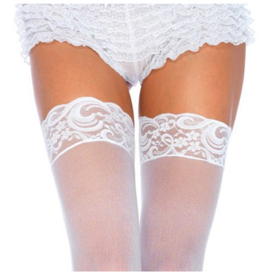 Thigh Highs with Lace Top White
