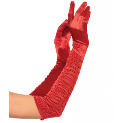Red Ruched Satin Gloves 